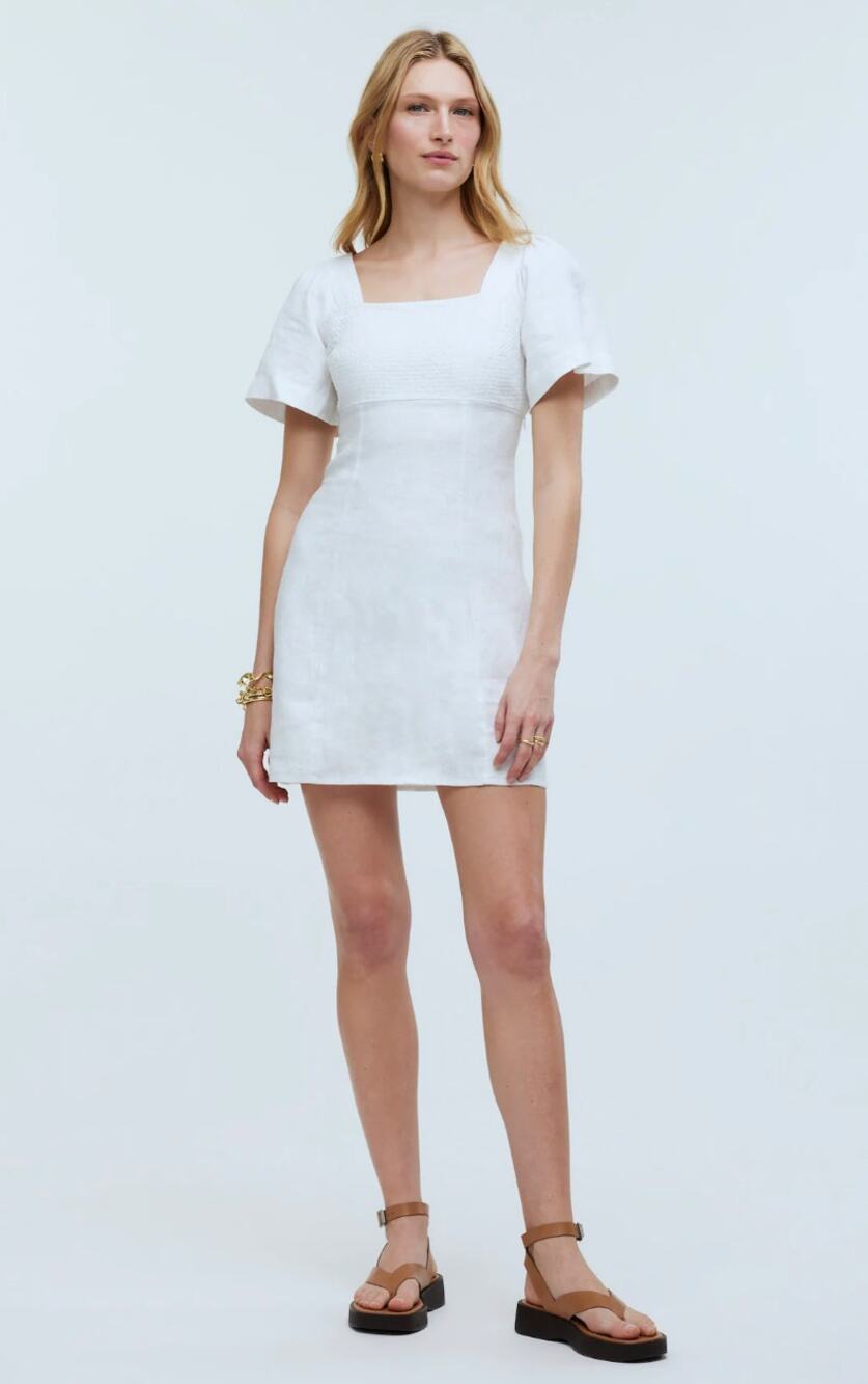 Madewell Square Neck Linen Dress 10 NWT White Travel Resort Wedding Shower NP764